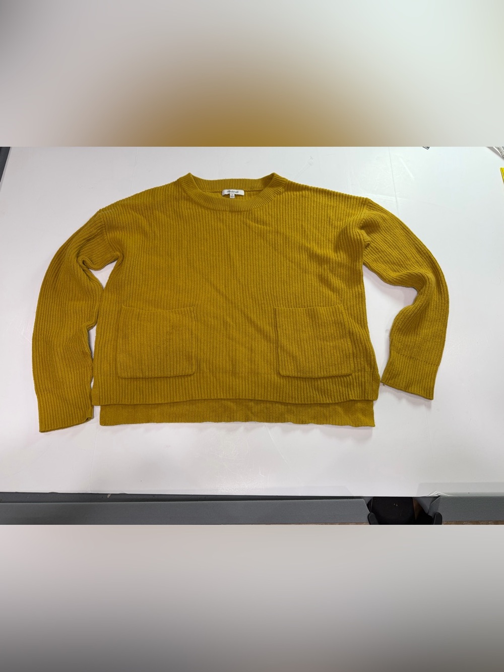Madewell Women's Mustard Ribbed Patch-Pocket Crew Sweater
